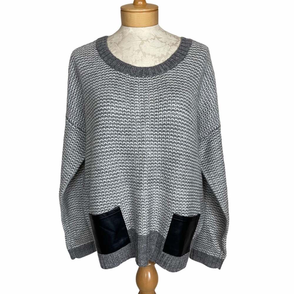 Design History Knit Sweater w Faux Leather Pockets Size XL